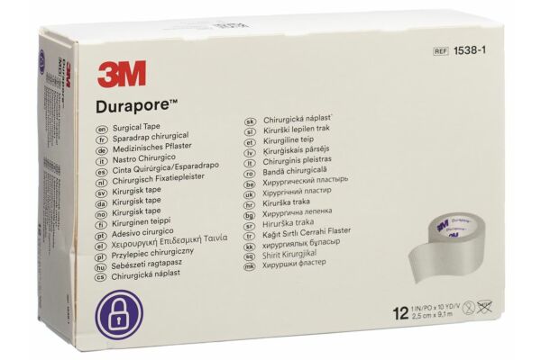 3M Durapore sparadrap en soie 25mmx9.14m 12 pce