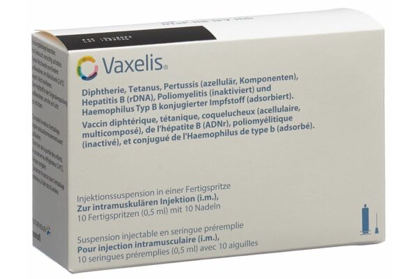 Vaxelis susp inj avec 1 aiguille séparée 10 ser pré 0.5 ml