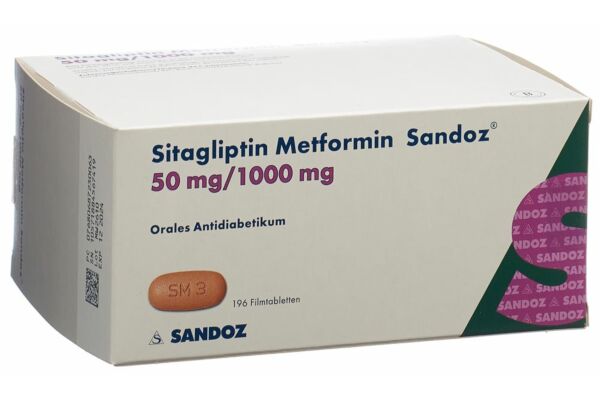 Sitagliptine Metformine Sandoz cpr pell 50mg/1000mg 196 pce