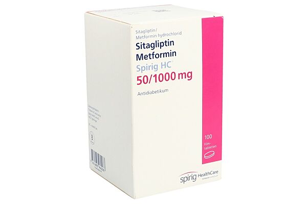 Sitagliptine Metformine Spirig HC cpr pell 50mg/1000mg bte 100 pce