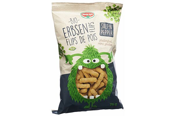 Morga flips de petits pois au sel et au poivre bio sans gluten 75 g