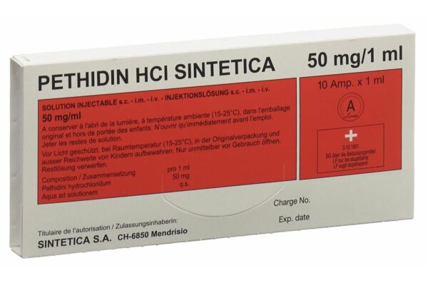 Pethidin HCl Sintetica Inj Lös 50 mg/ml 10 Amp 1 ml