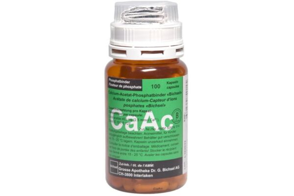 Acétate de calcium-Capteur d'ions phosphates Bichsel caps 400 mg bte 100 pce