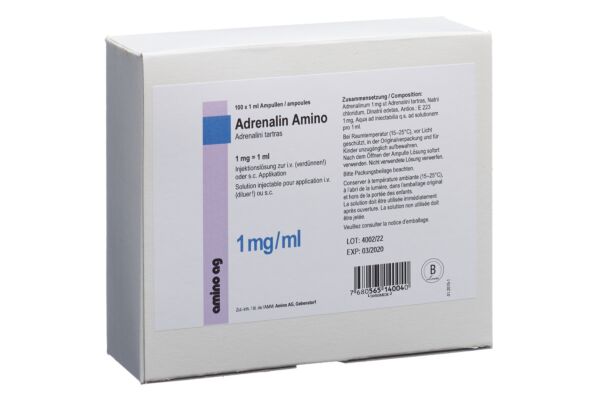 Adrenalin Amino Inj Lös 1 mg/ml 100 Amp 1 ml