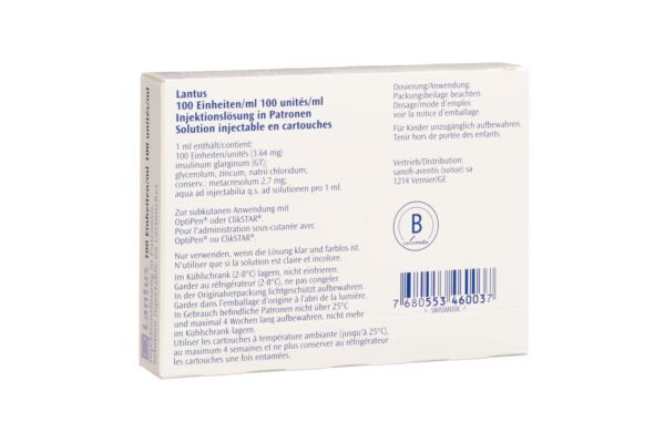 Lantus Inj Lös 100 E/ml für AllStar Pro/JuniorStar 5 Patrone 3 ml