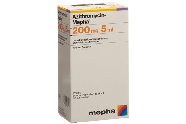 Azithromycin-Mepha pdr 200 mg/5ml pour la préparation d’une suspension buvable fl 15 ml