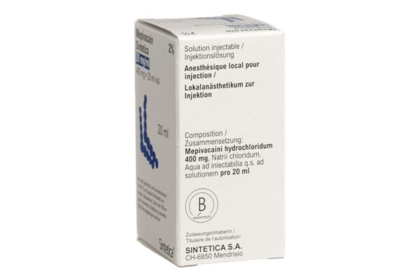 Mepivacain sol inj 2 % vial 20 ml