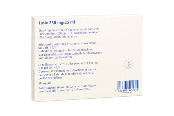 Ordinare online Lasix Inf Lös 250 mg/25ml i.v. 6 Amp 25 ml su ricetta