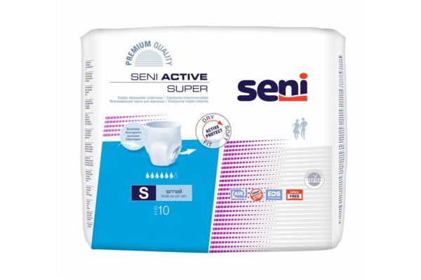 Seni Active Super Pants Einweghosen S atmungsaktiv Hüftumfang 55-85cm 6 Tropfen 10 Stk