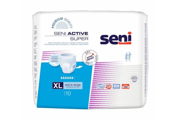 Seni Active Super Pants Einweghosen XL atmungsaktiv Hüftumfang 120-160cm 6 Tropfen 10 Stk