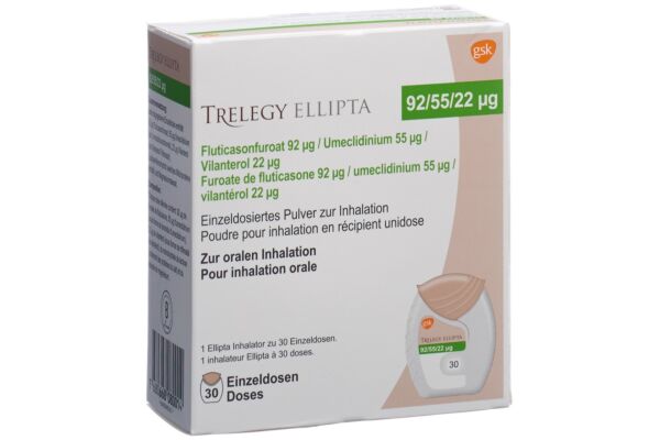 Trelegy Ellipta Inh Plv 92/55/22mcg 30 Dos