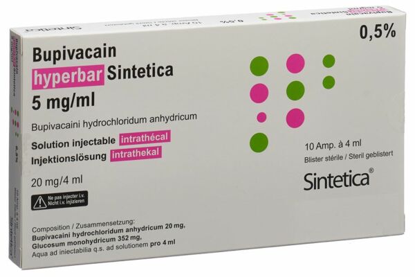 Bupivacain hyperbar Sintetica Inj Lös 5 mg/ml in sterilen Blister 10 Amp 4 ml