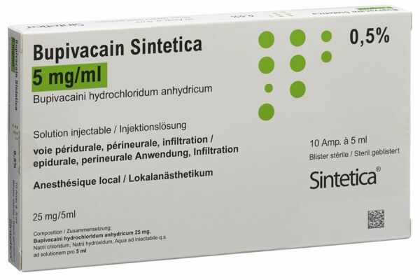 Bupivacain Sintetica sol inj 25 mg/5ml en blister stérile 10 amp 5 ml