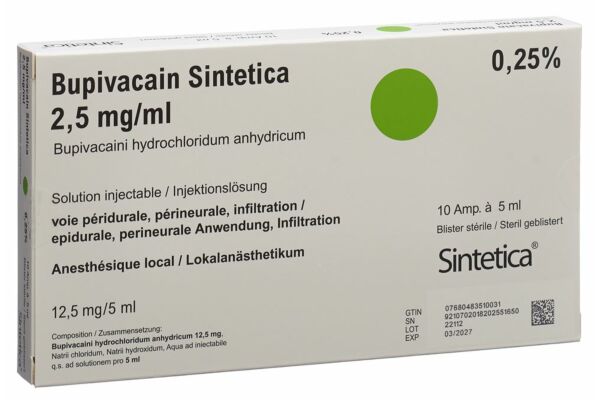 Bupivacain Sintetica sol inj 12.5 mg/5ml en blister stérile 10 amp 5 ml