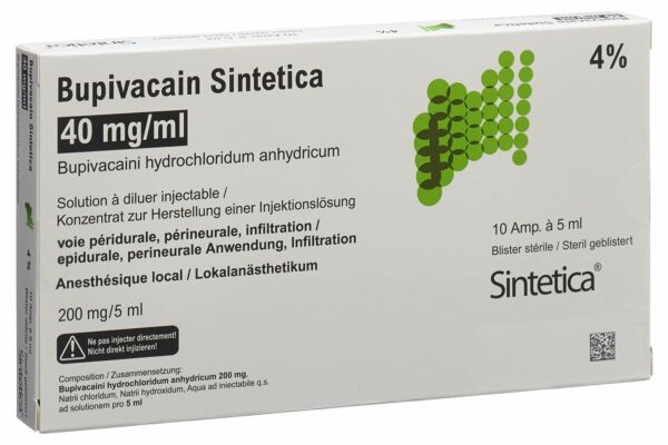 Bupivacain Sintetica Inj Konz 200 mg/5ml in sterilen Blister 10 Amp 5 ml