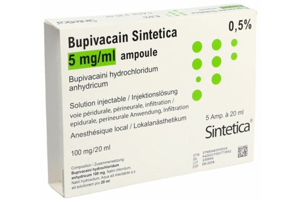 Bupivacain Sintetica Inj Lös 100 mg/20ml Ampulle 5 x 20 ml